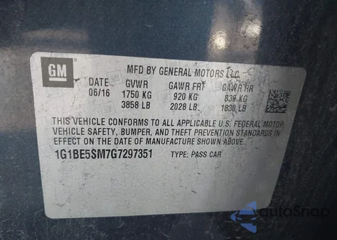 2016 Chevrolet Cruze Lt Auto from USA, damaged, VIN 1G1BE5SM7G7297351